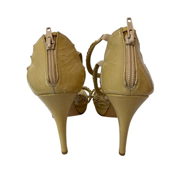 Stuart Weitzman Gold Leather Chain Strap Stiletto Sandals 7.5B  J10073 platform - Picture 3 of 13